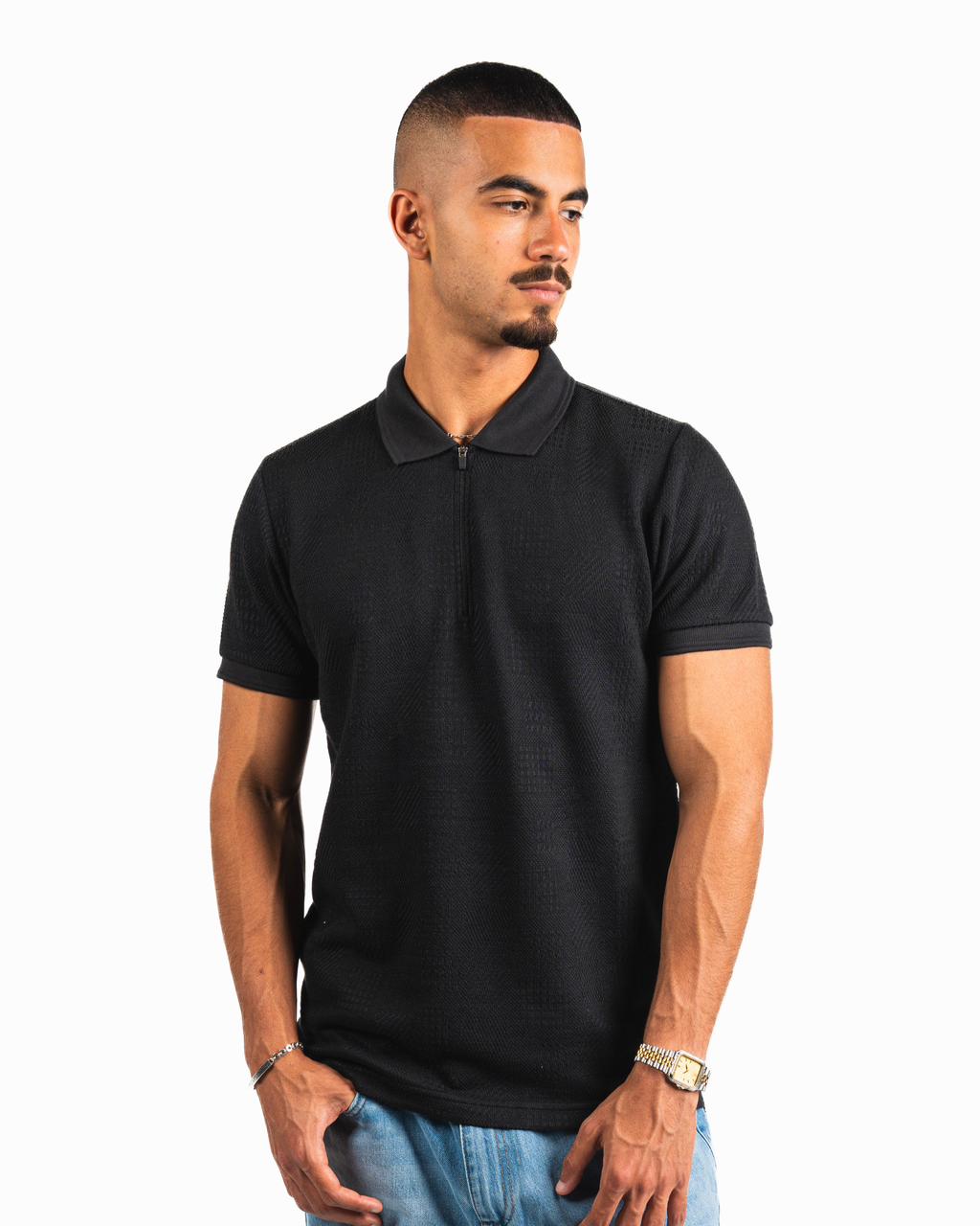 Half-Zip Polo Shirt - Black