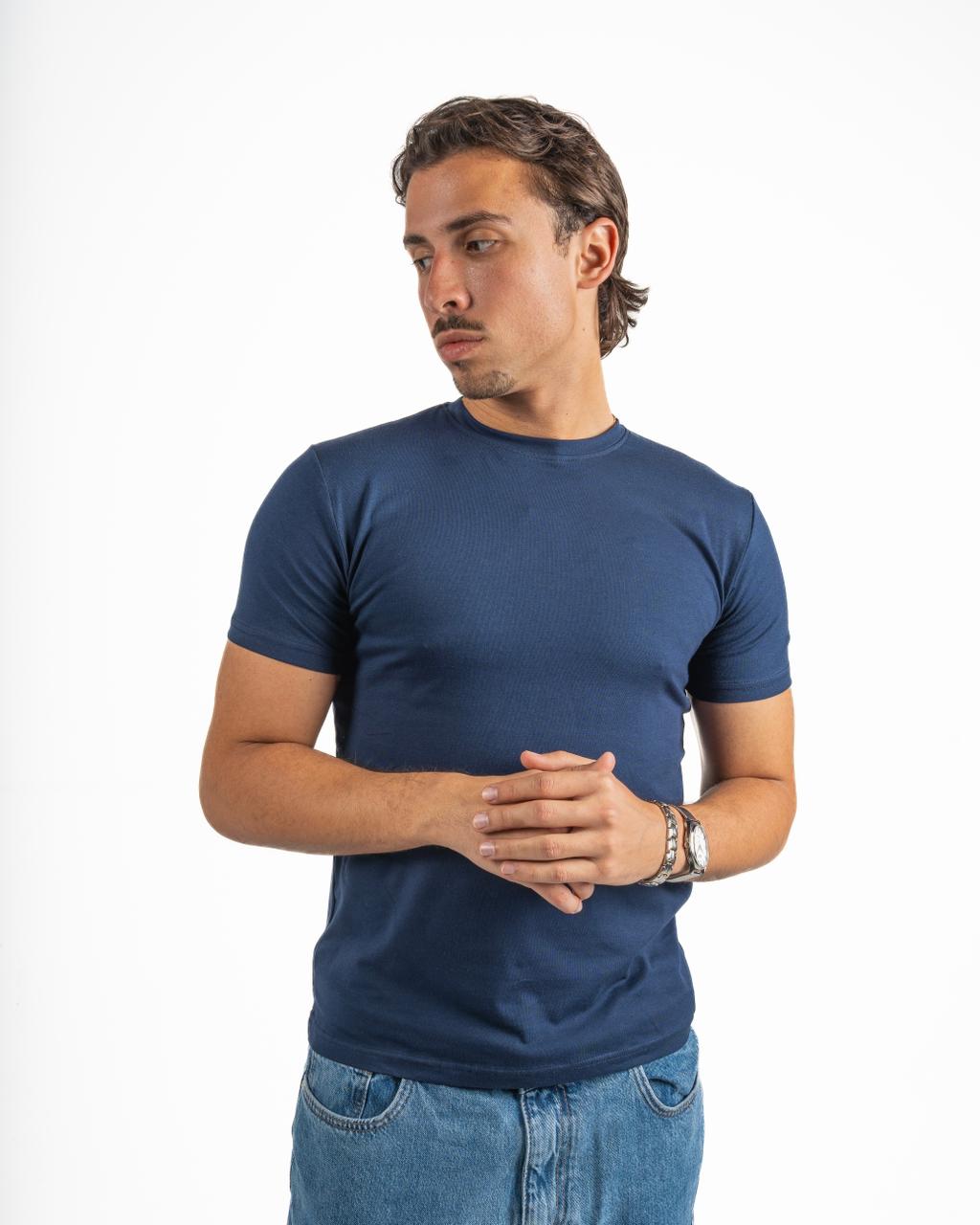 Short Sleeve Round T-shirt - Blue