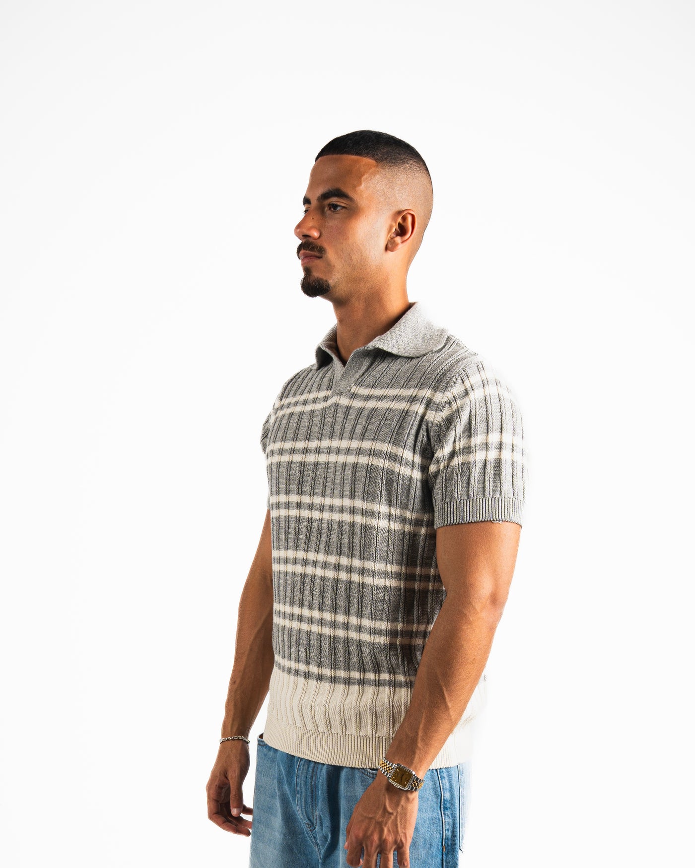 Knitted Polo Shirt - Light Grey