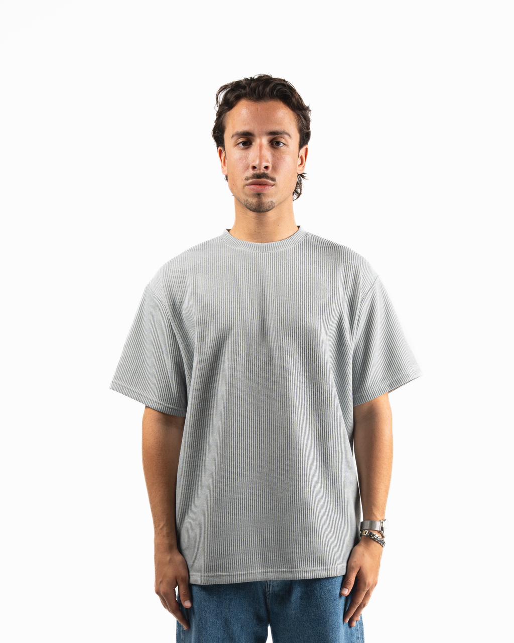 Ribbed Oversized T-Shirt - Light Grey