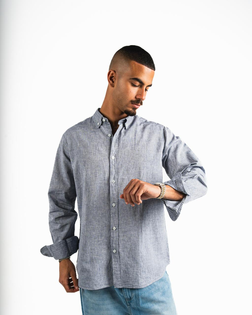 Washed Linen Blend Chemise - Heather blue