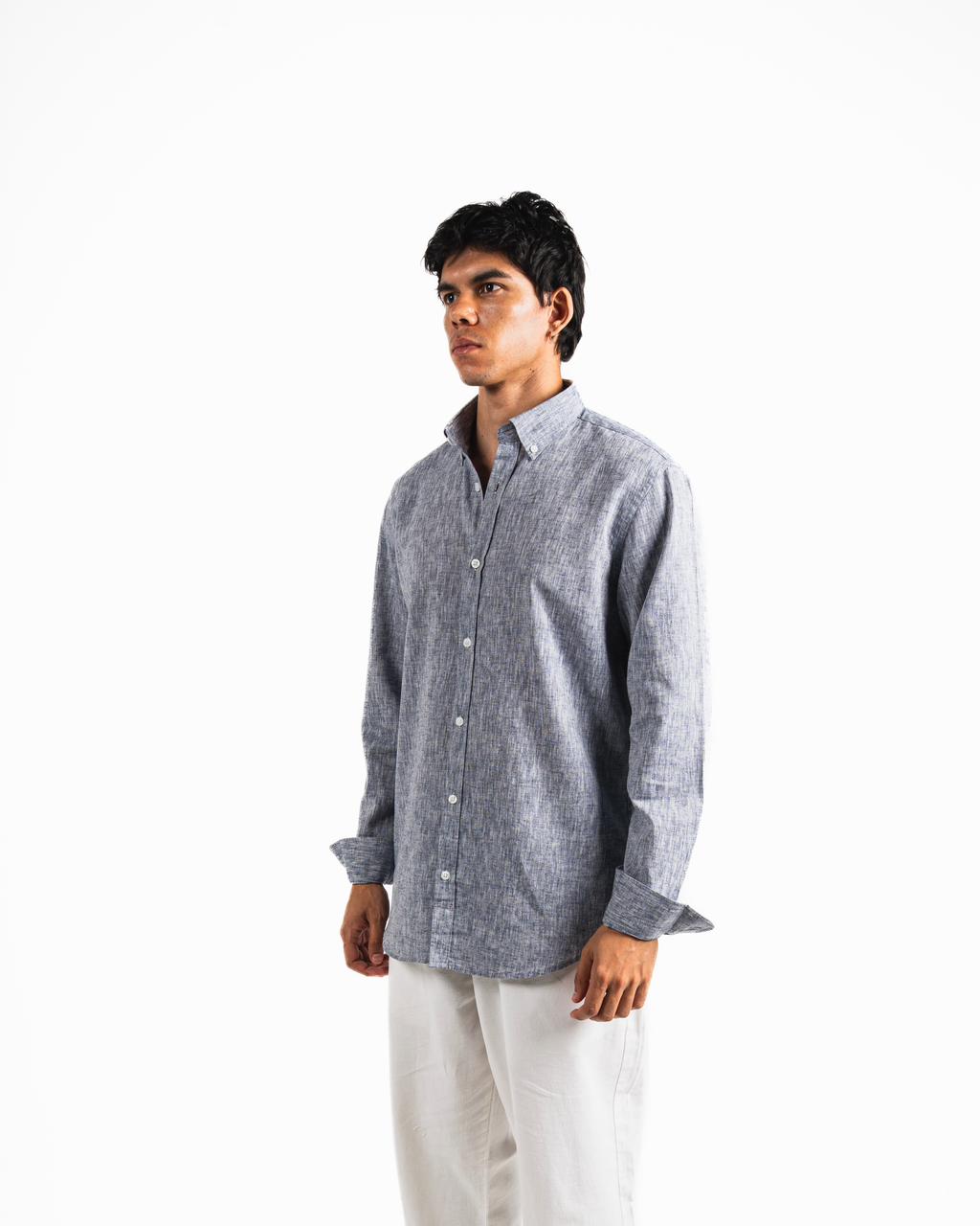 Washed Linen Blend Chemise - Heather blue