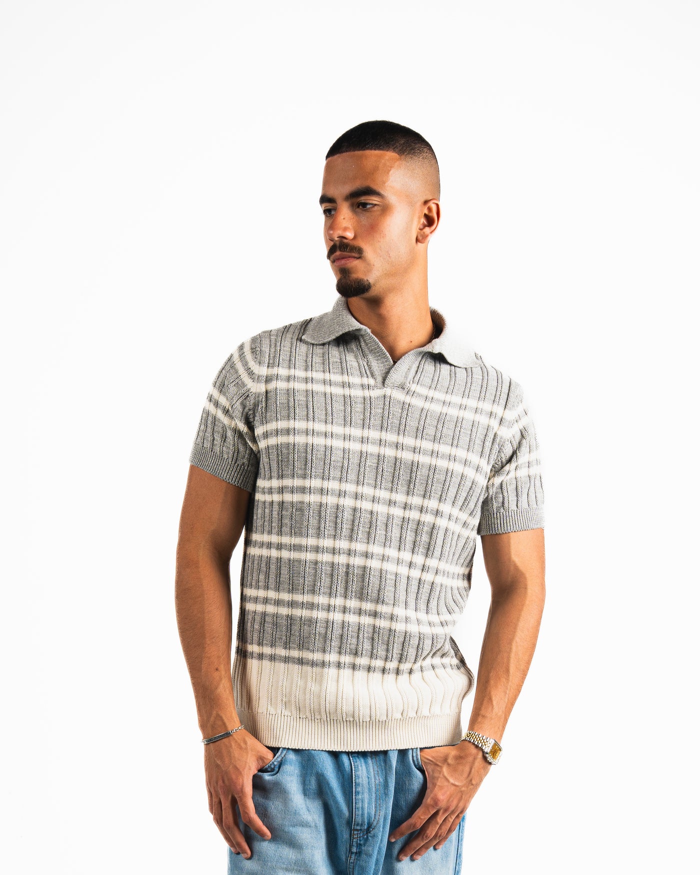 Knitted Polo Shirt - Light Grey