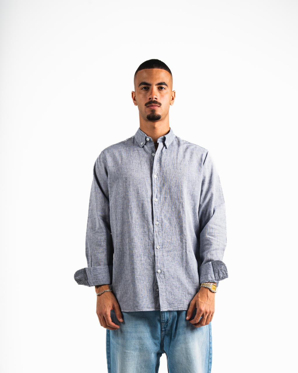 Washed Linen Blend Chemise - Heather blue