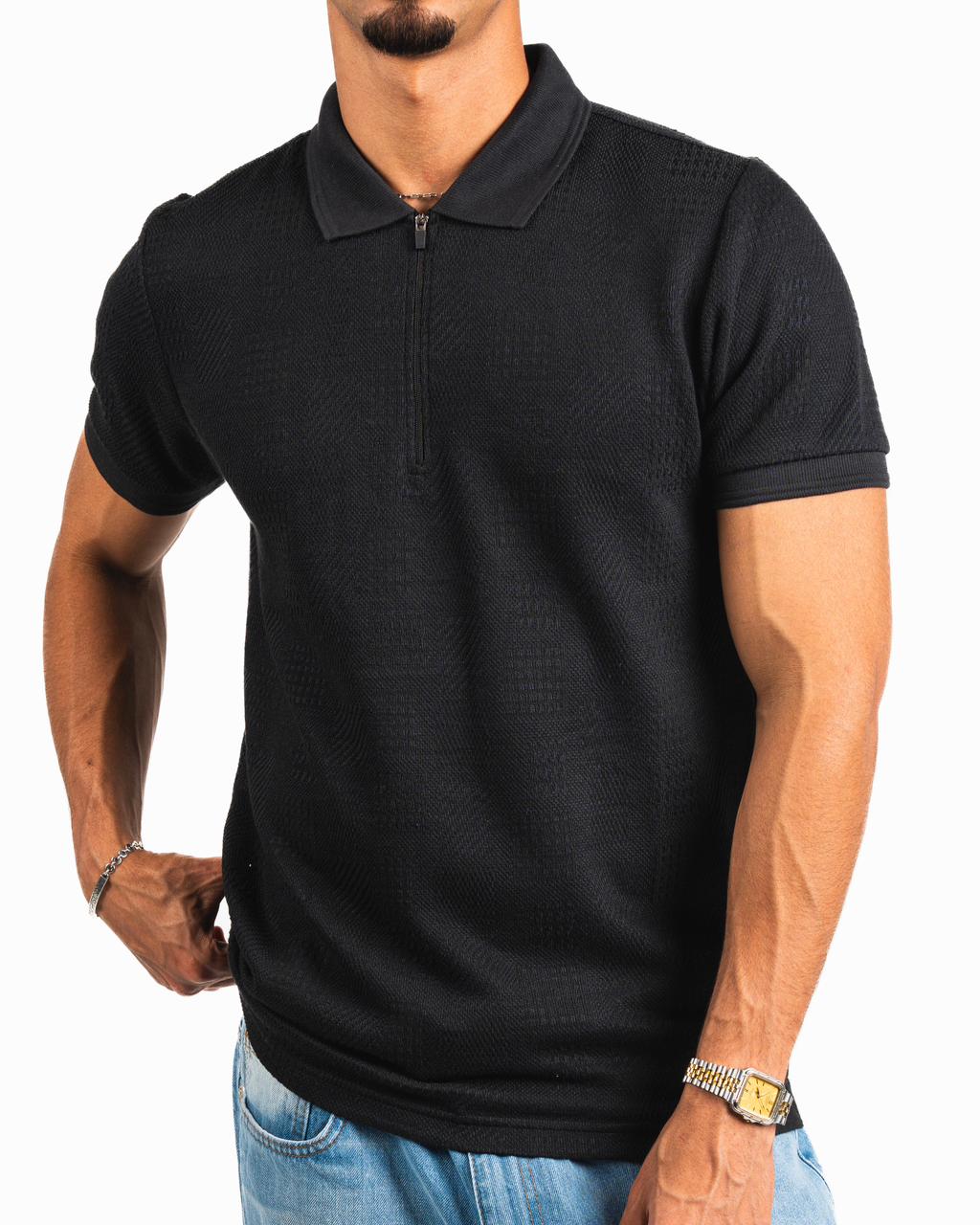 Half-Zip Polo Shirt - Black