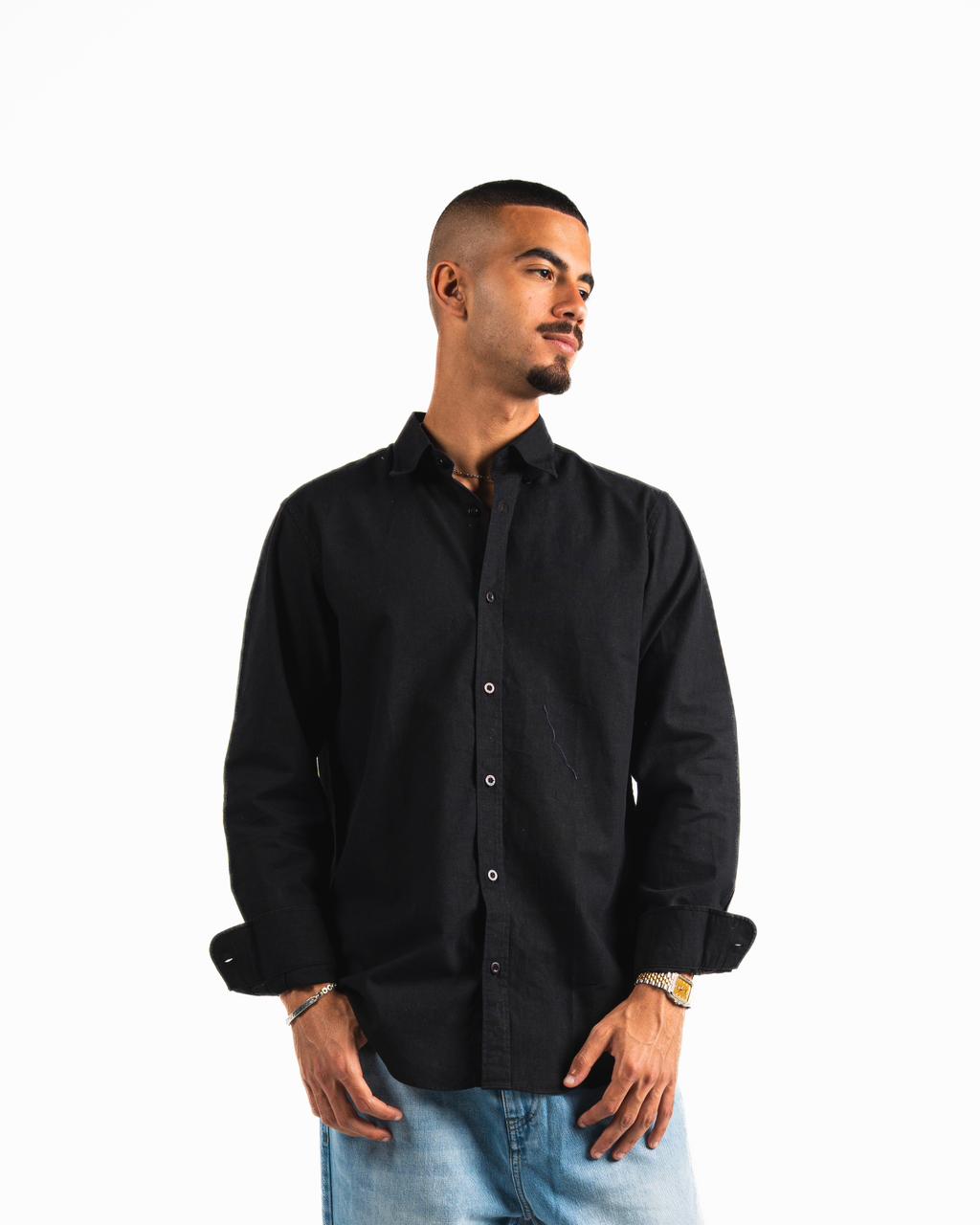 Washed Linen Blend Chemise - Black