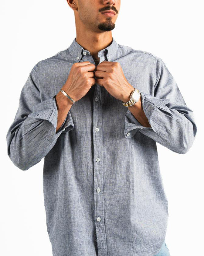 Washed Linen Blend Chemise - Heather blue