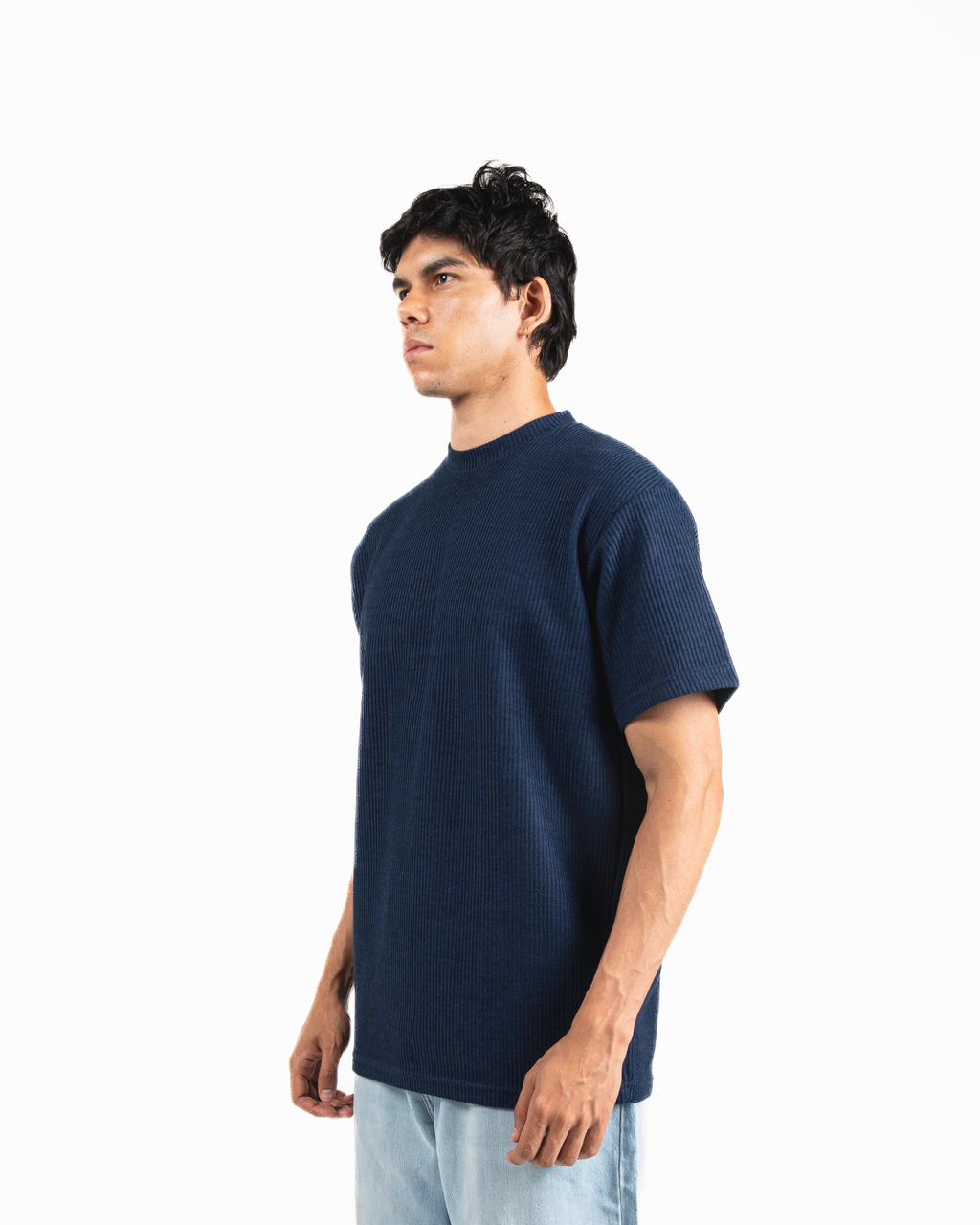 Ribbed Oversized T-Shirt - Navy blue