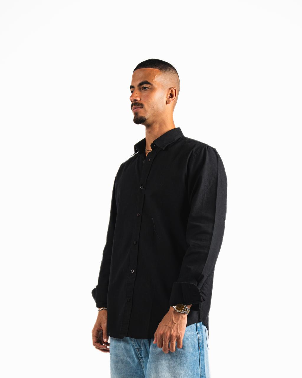 Washed Linen Blend Chemise - Black