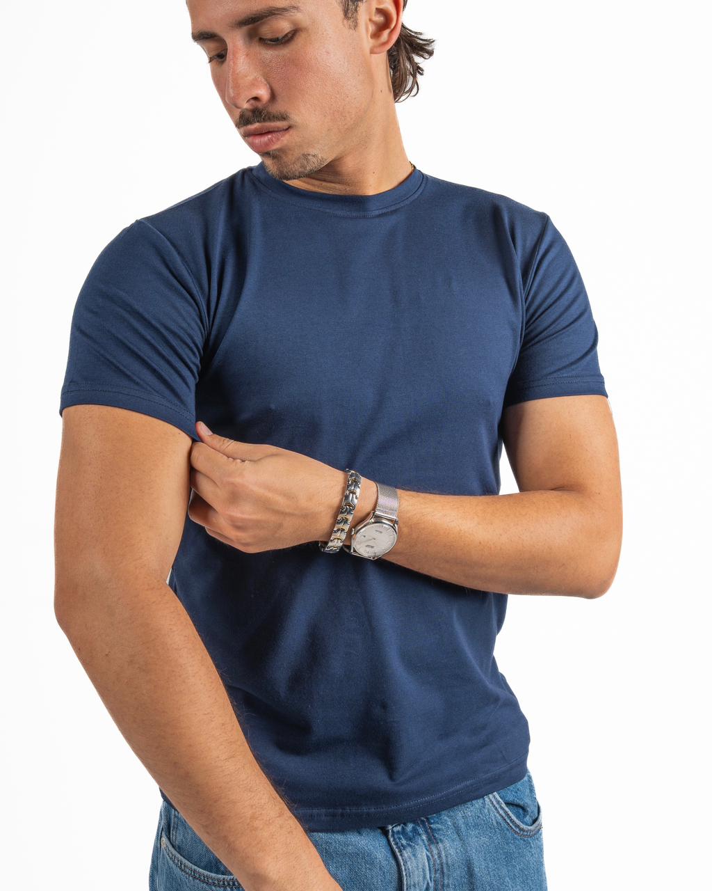 Short Sleeve Round T-shirt - Blue