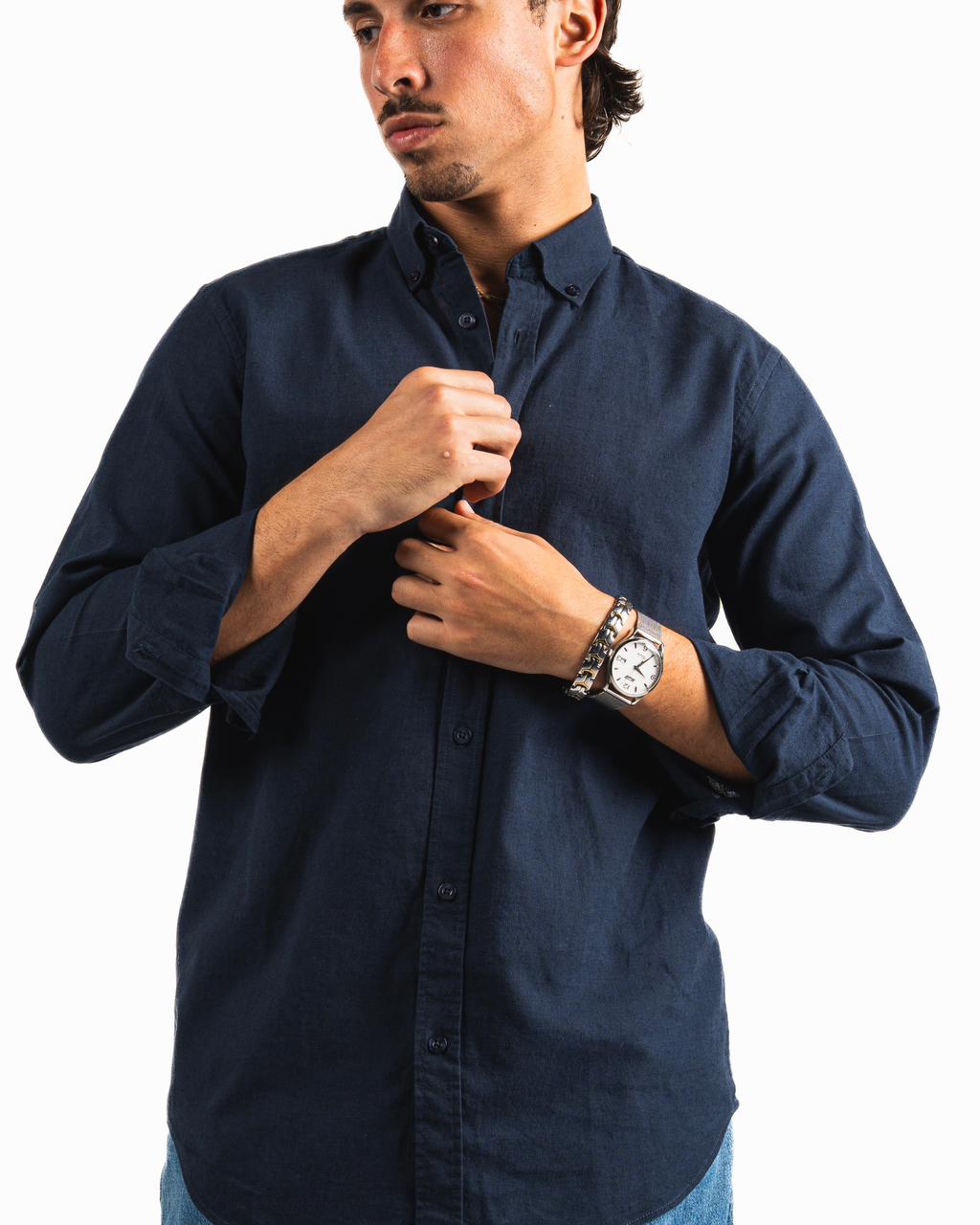 Washed Linen Blend Chemise - Navy Blue