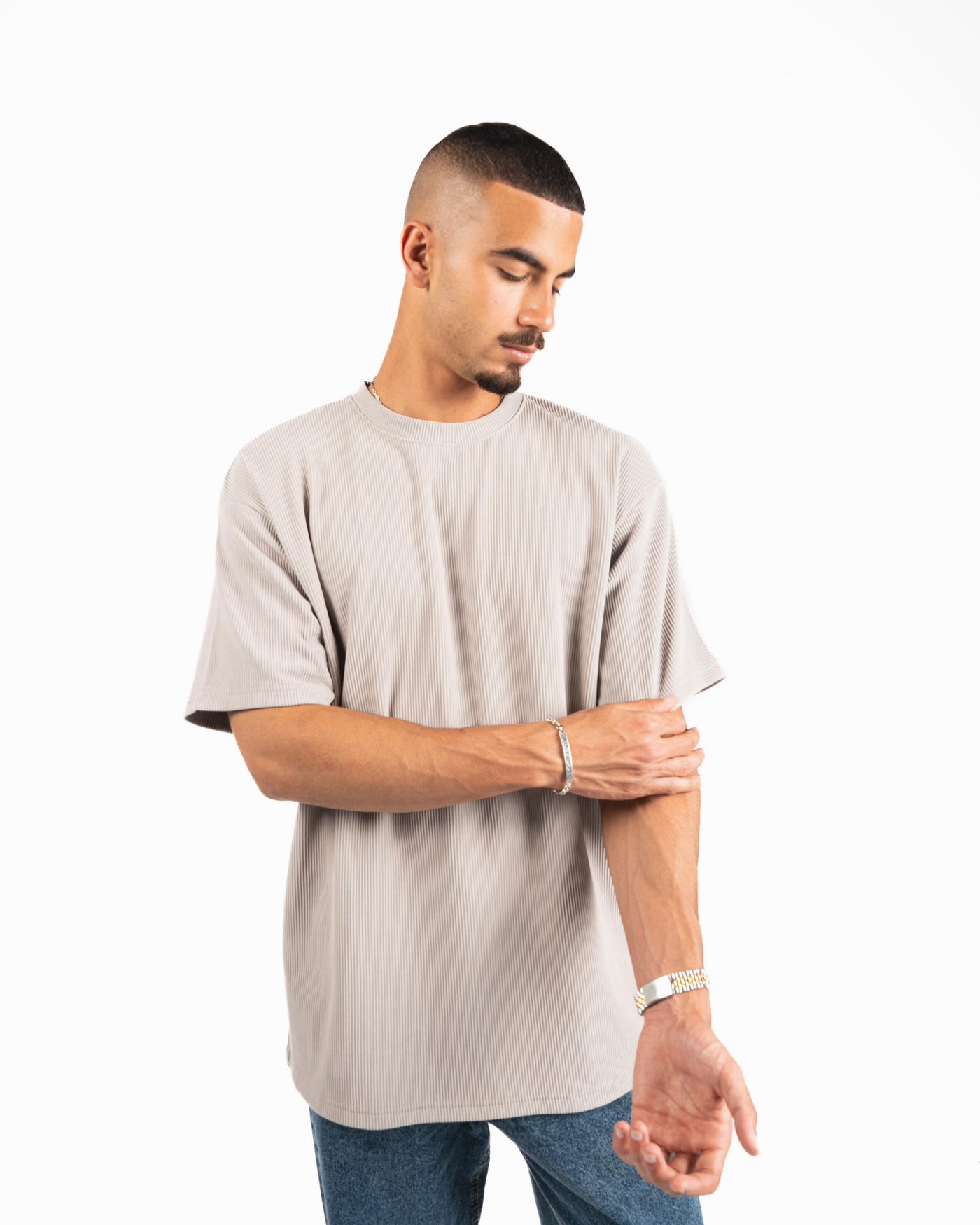 Ribbed Oversized T-Shirt - Beige
