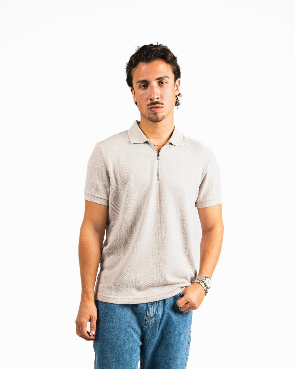 Half-Zip Polo Shirt - Beige