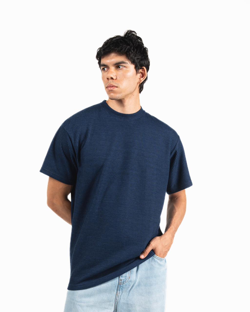 Ribbed Oversized T-Shirt - Navy blue