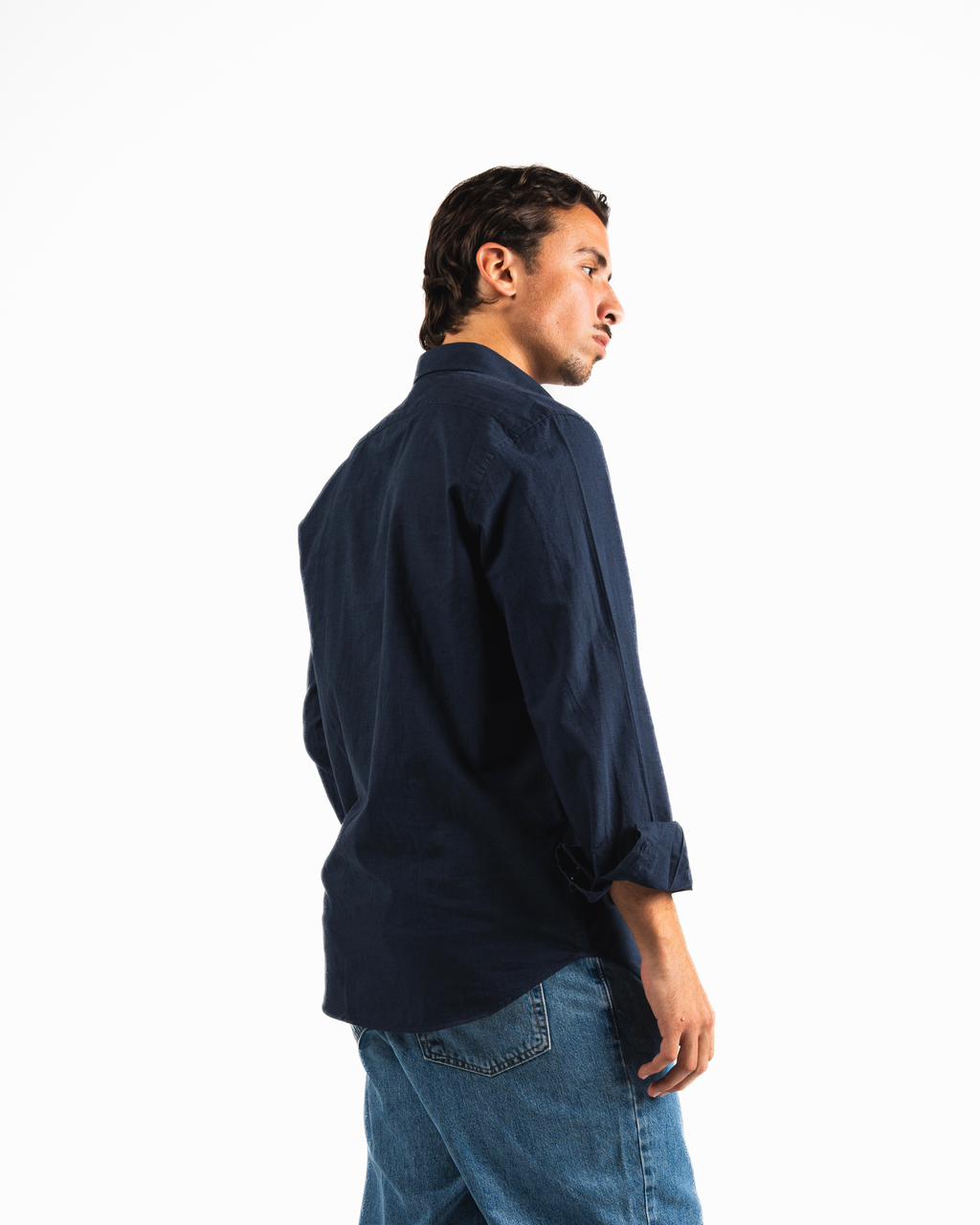 Washed Linen Blend Chemise  - Navy Blue