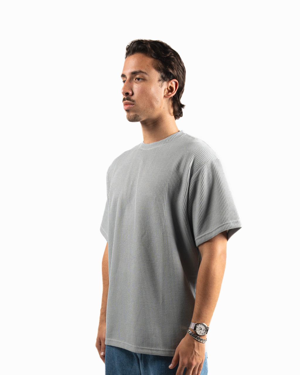 Ribbed Oversized T-Shirt - Light Grey