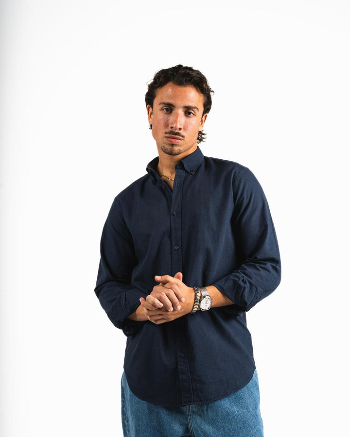 Washed Linen Blend Chemise  - Navy Blue