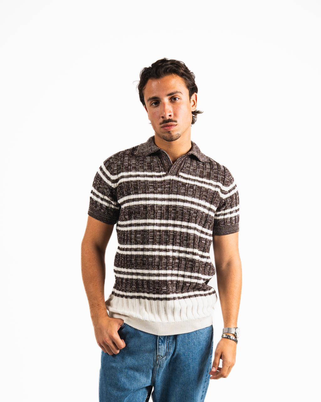 Knitted Polo Shirt - Brown