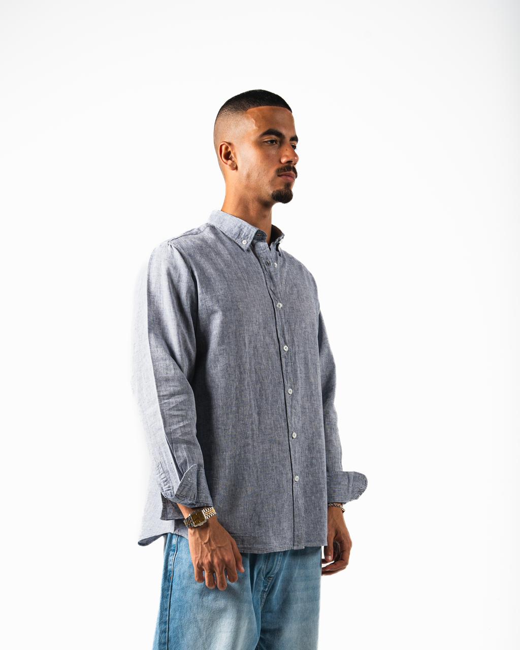Washed Linen Blend Chemise - Heather blue