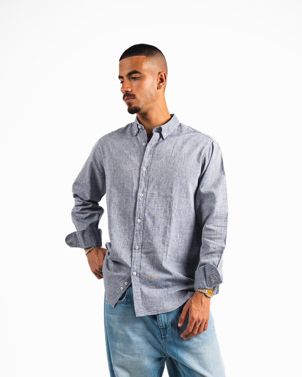 Washed Linen Blend Chemise - Heather blue