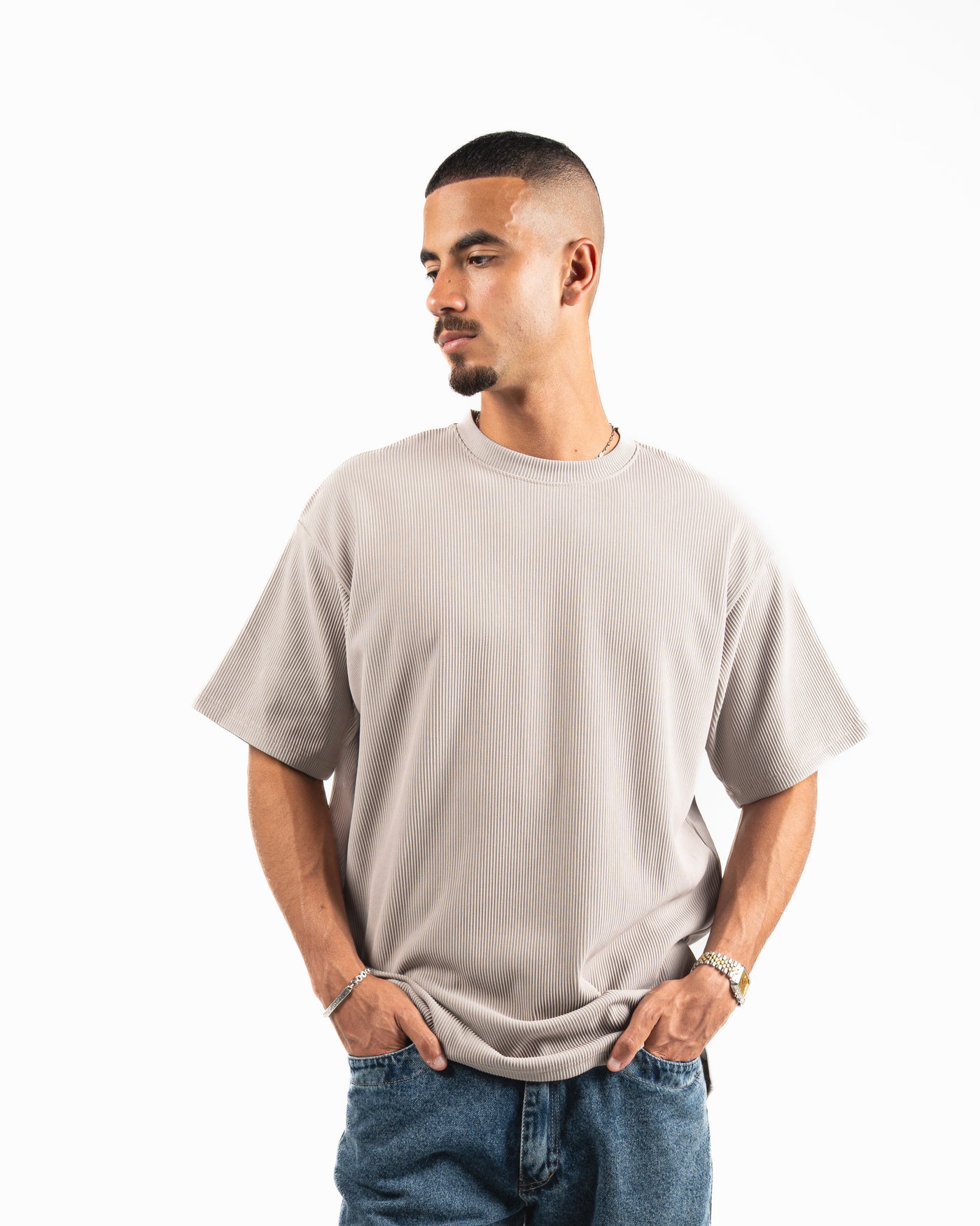 Ribbed Oversized T-Shirt - Beige