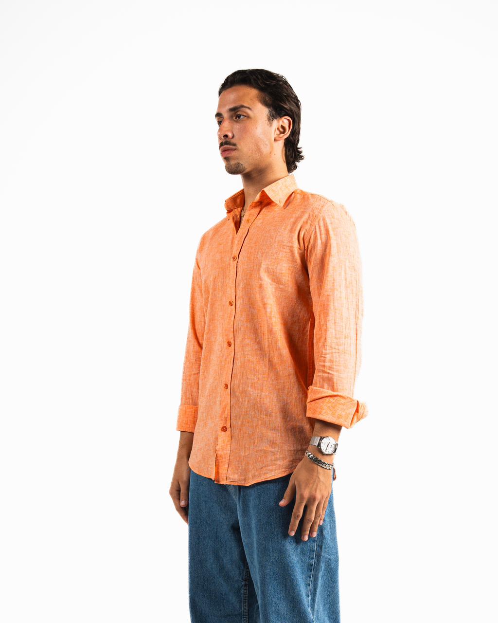 Washed Linen Blend Chemise - Orange