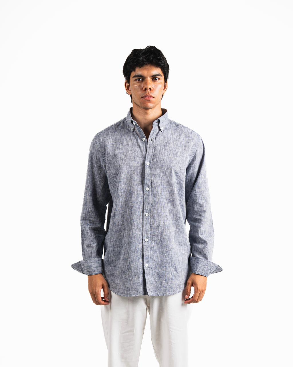 Washed Linen Blend Chemise - Heather blue