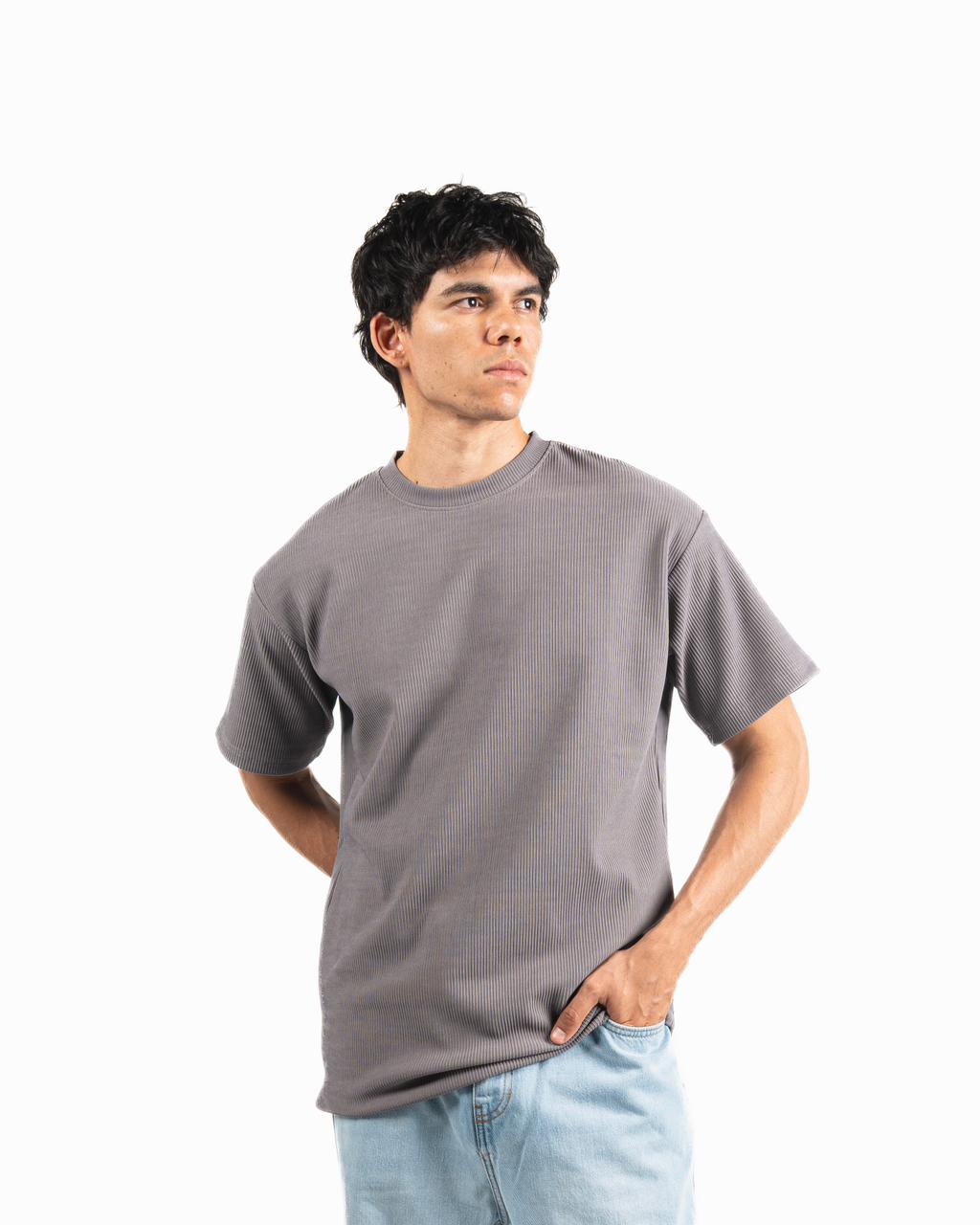 Ribbed Oversized T-Shirt - Grey