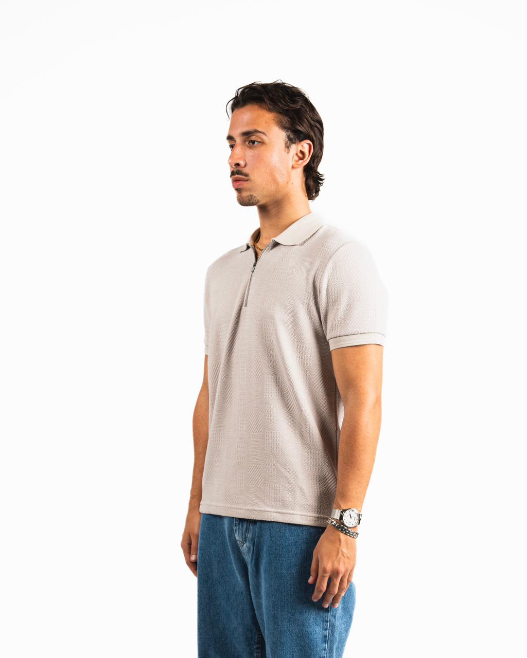 Half-Zip Polo Shirt - Beige
