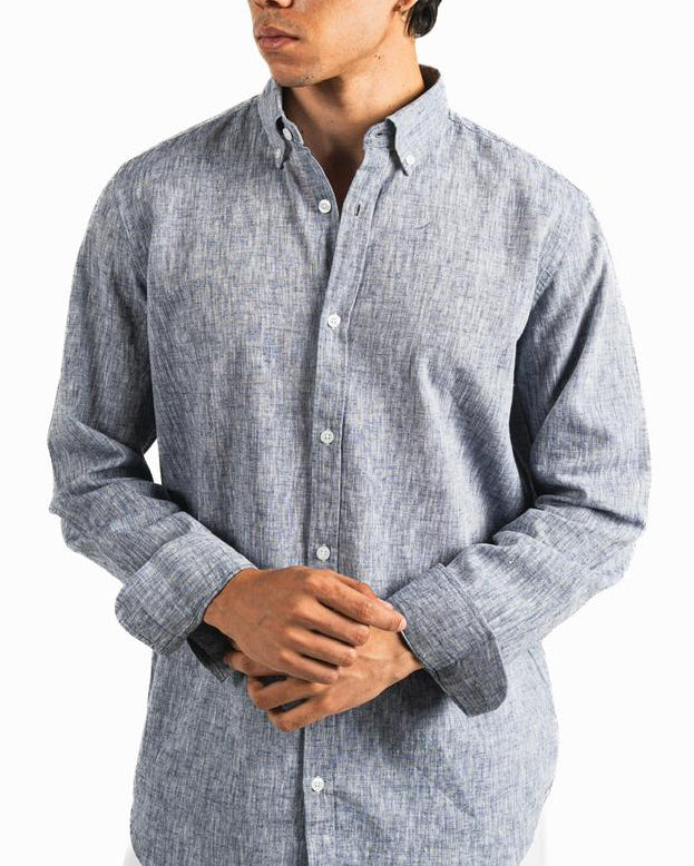 Washed Linen Blend Chemise - Heather blue
