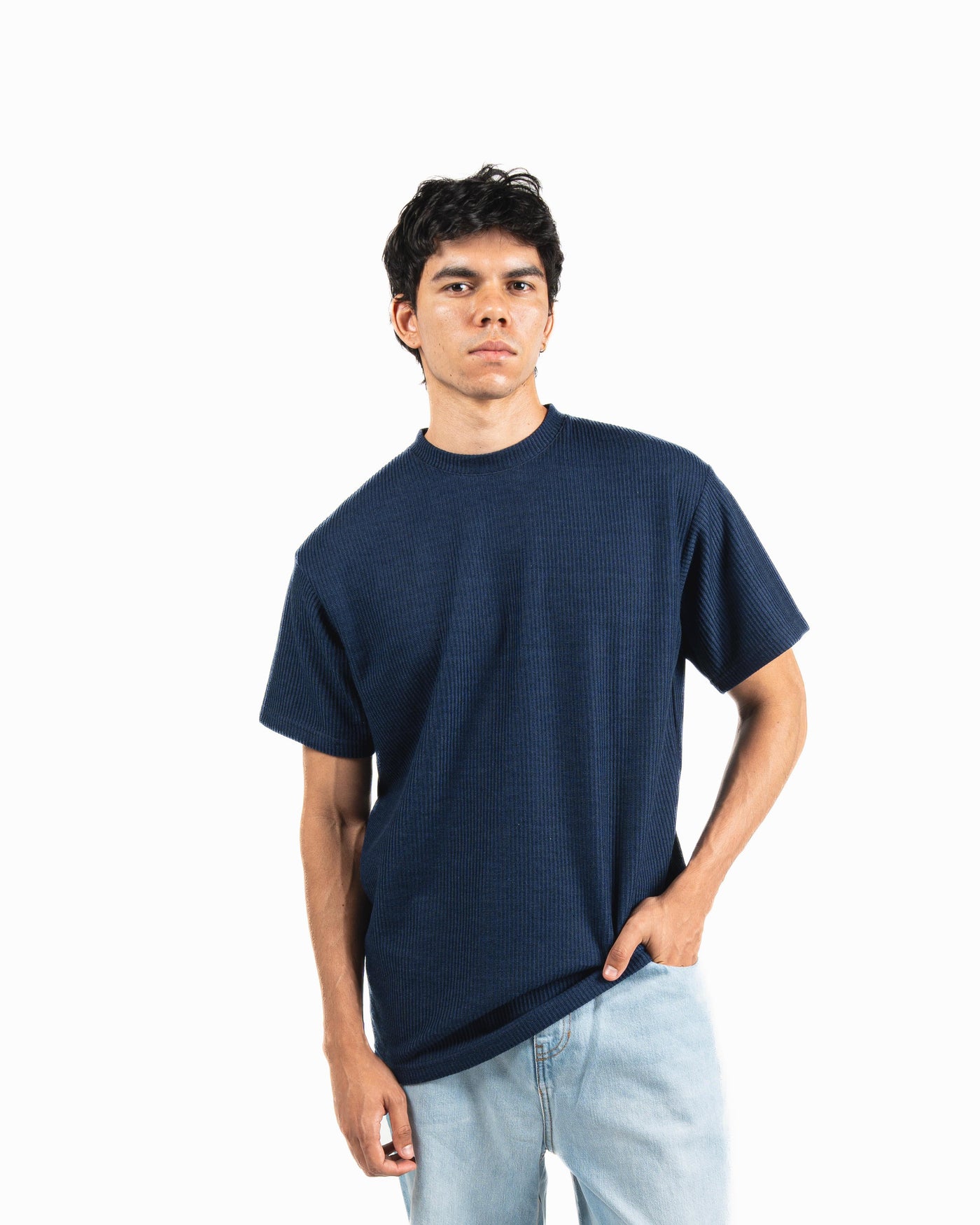 Ribbed Oversized T-Shirt - Navy blue