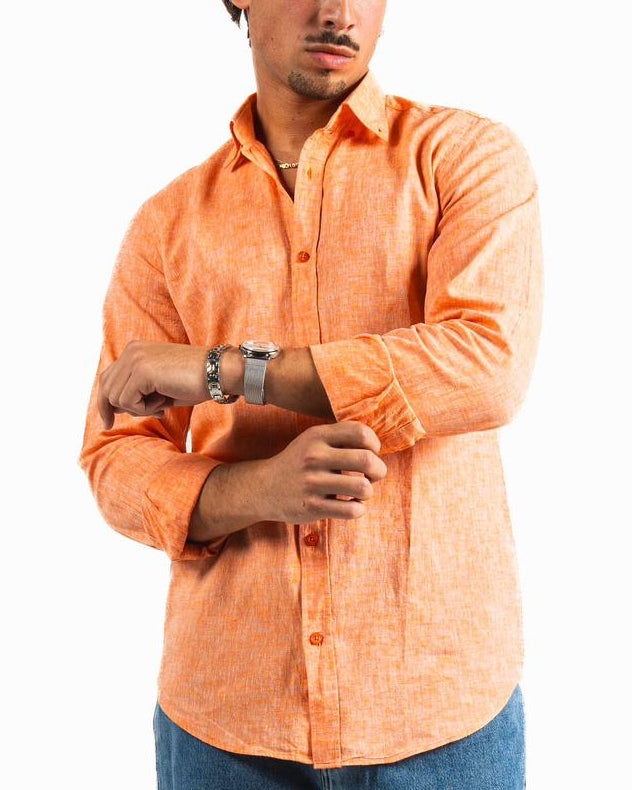 Washed Linen Blend Chemise - Orange