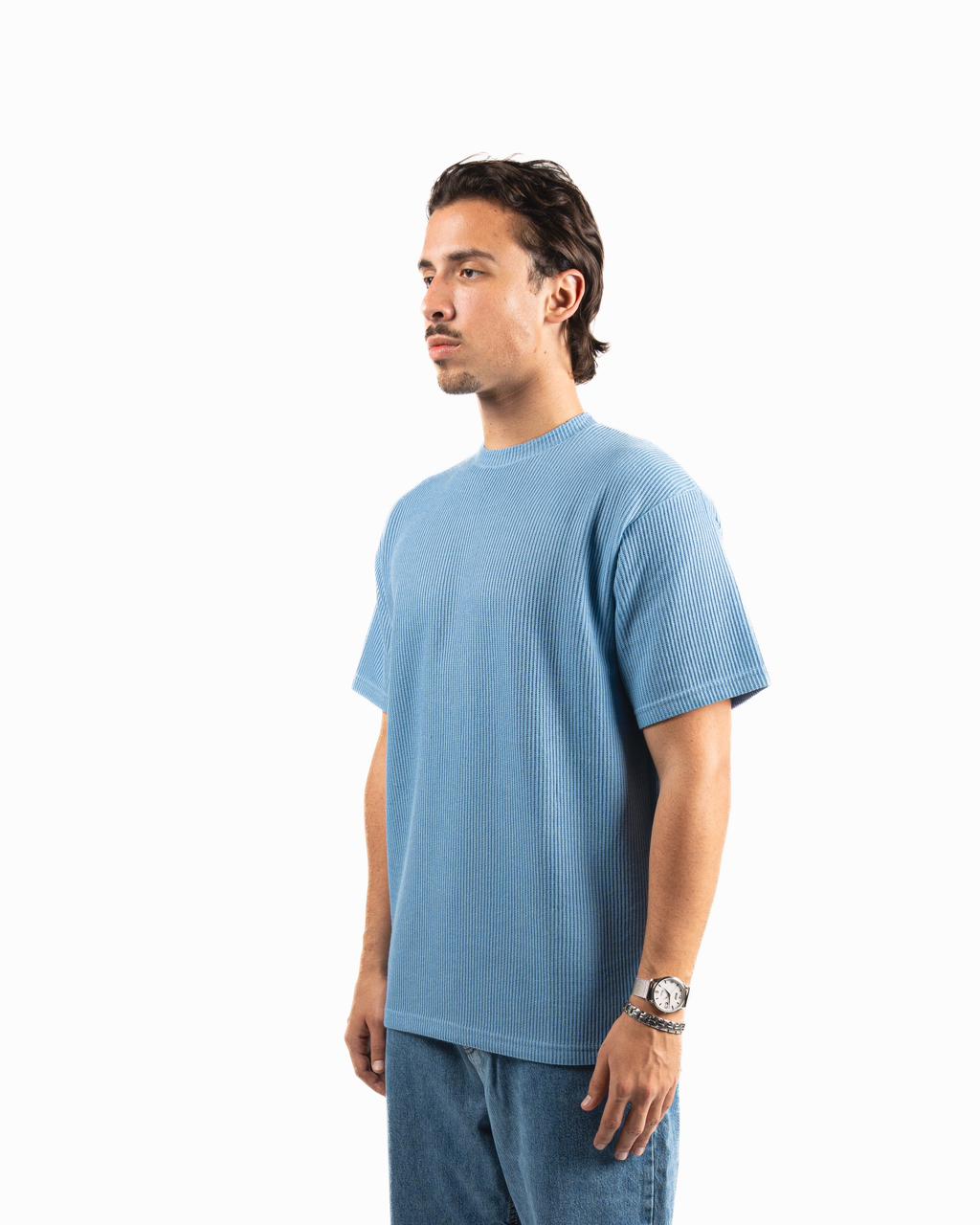 Ribbed Oversized T-Shirt - Sky Blue