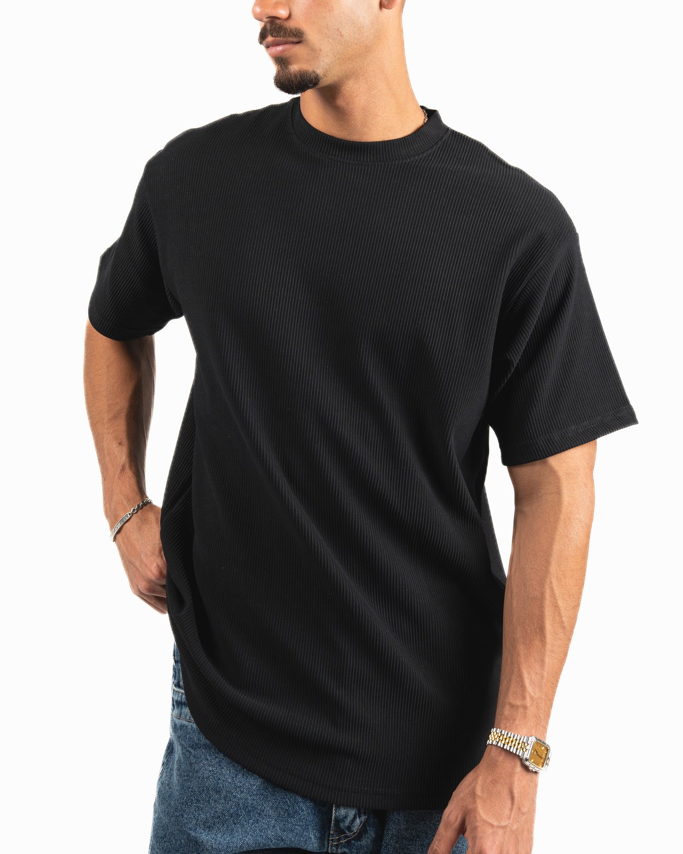 Ribbed Oversized T-Shirt - Black