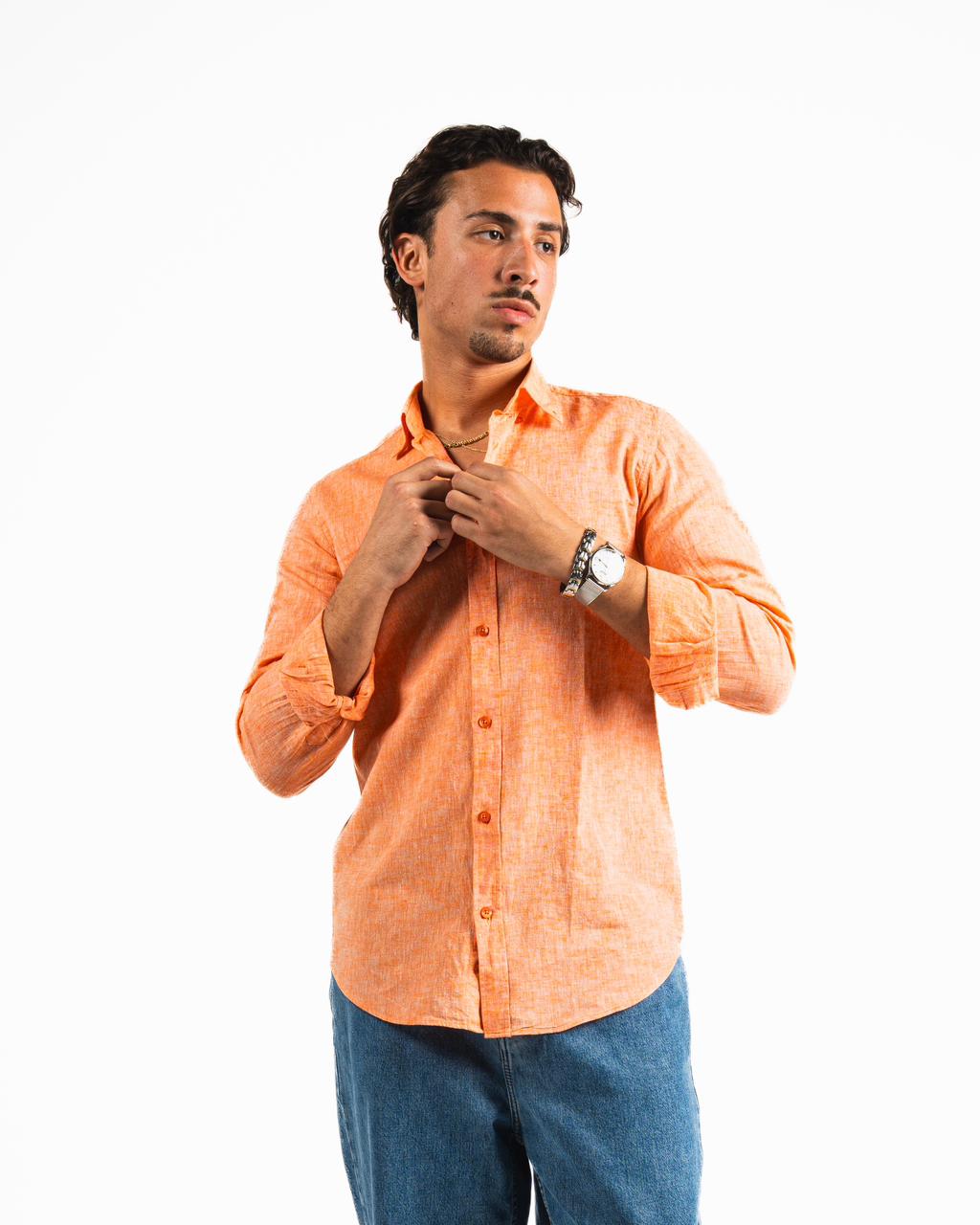 Washed Linen Blend Chemise - Orange