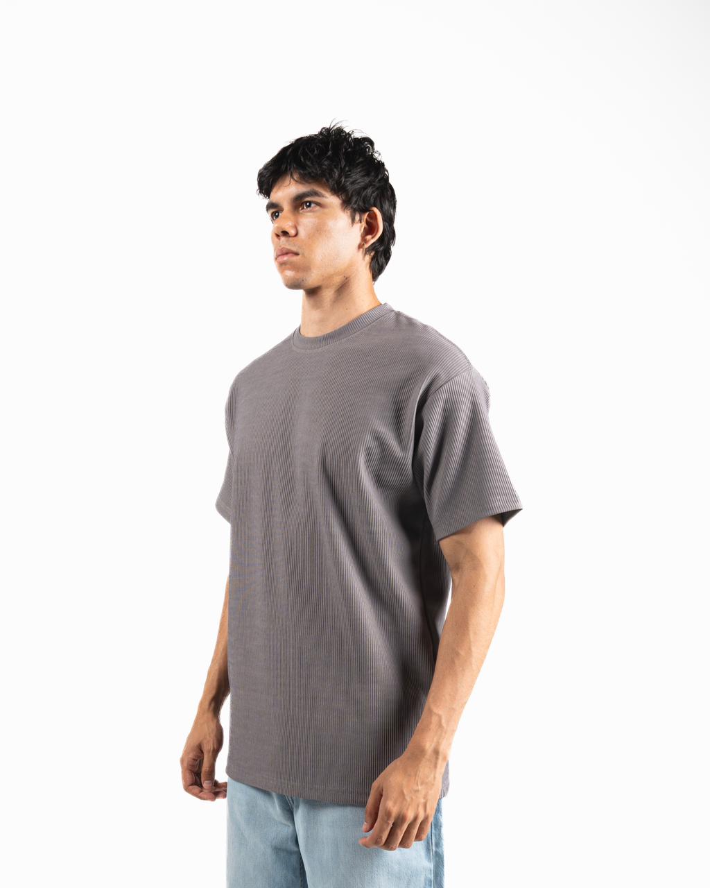 Ribbed Oversized T-Shirt - Grey