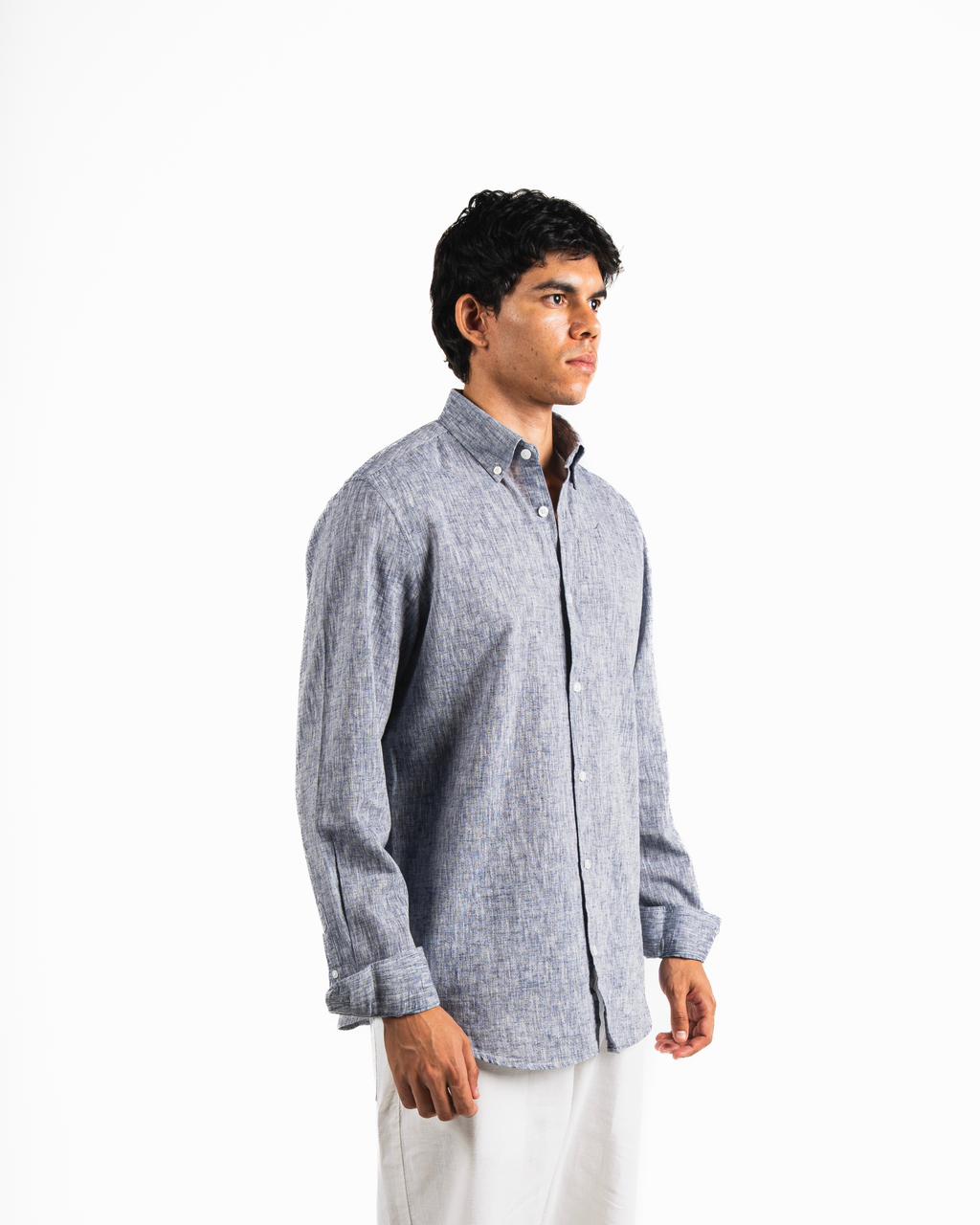 Washed Linen Blend Chemise - Heather blue
