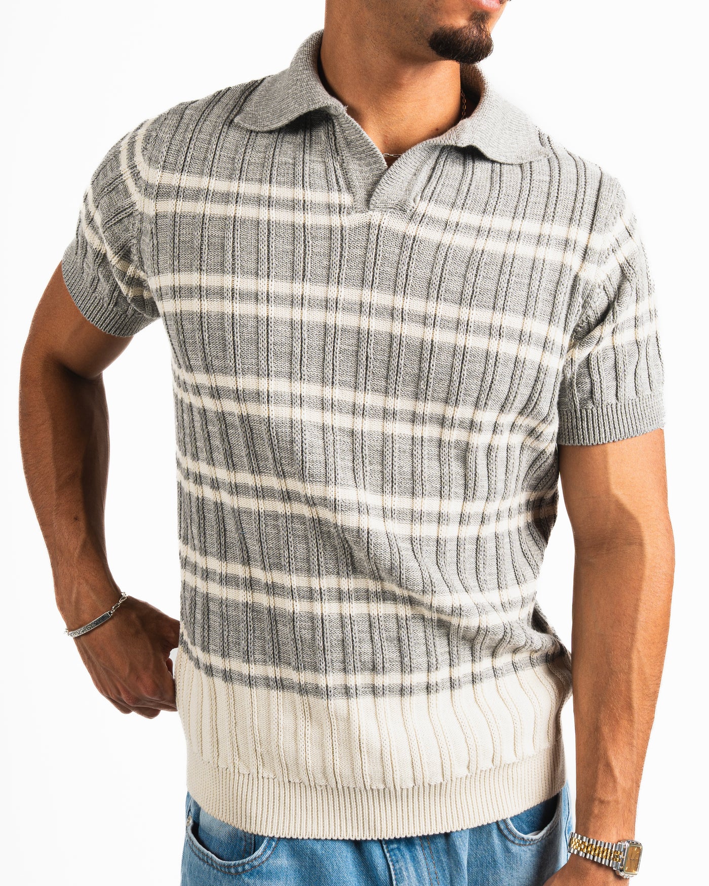 Knitted Polo Shirt - Light Grey