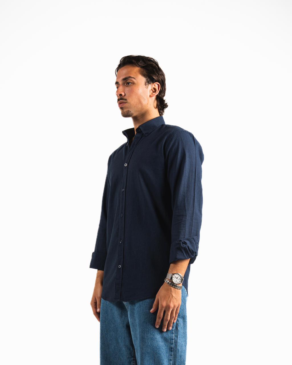 Washed Linen Blend Chemise  - Navy Blue