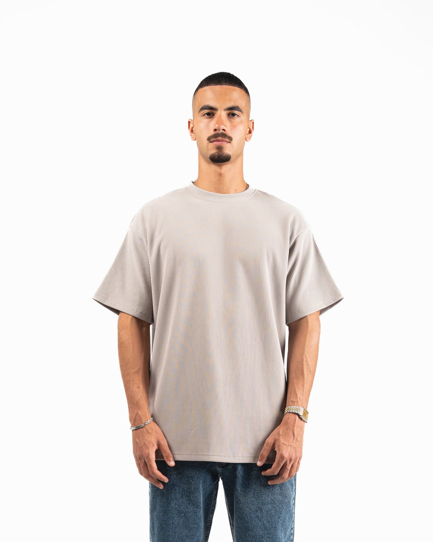Ribbed Oversized T-Shirt - Beige