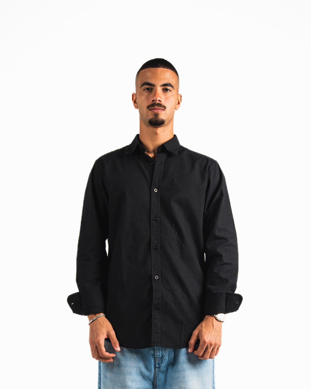 Washed Linen Blend Chemise  - Black