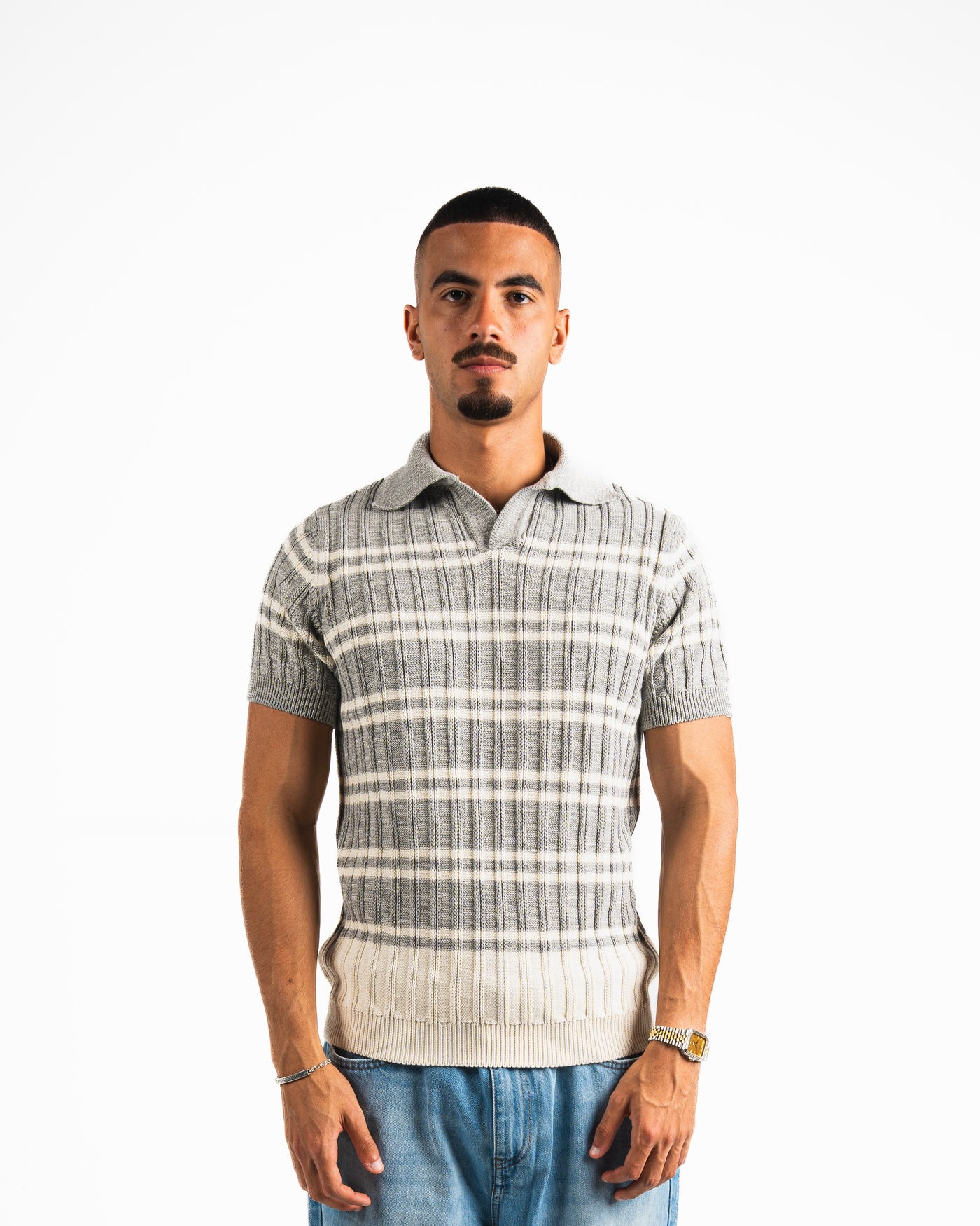 Knitted Polo Shirt - Light Grey
