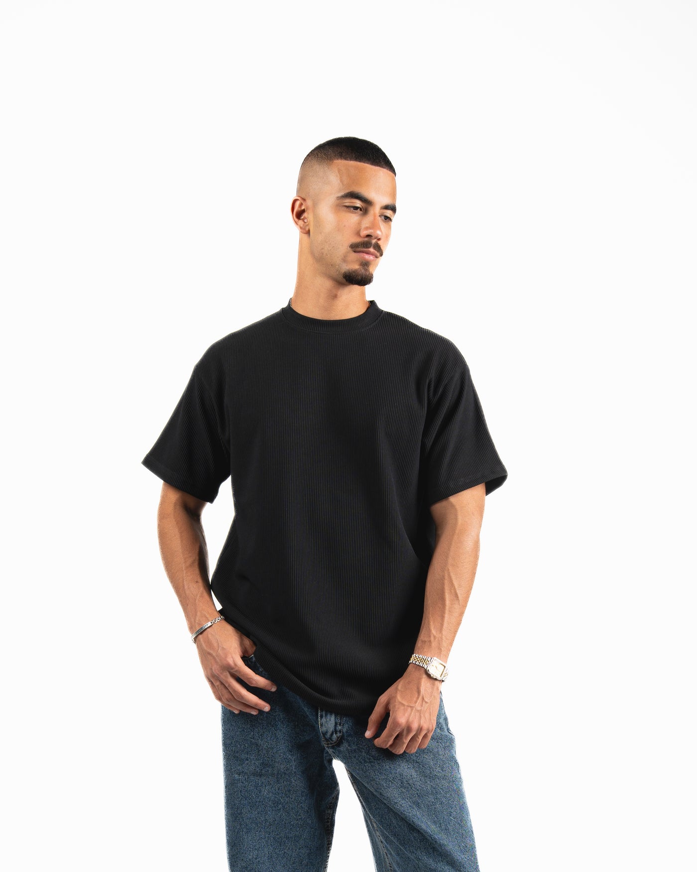 Ribbed Oversized T-Shirt - Black