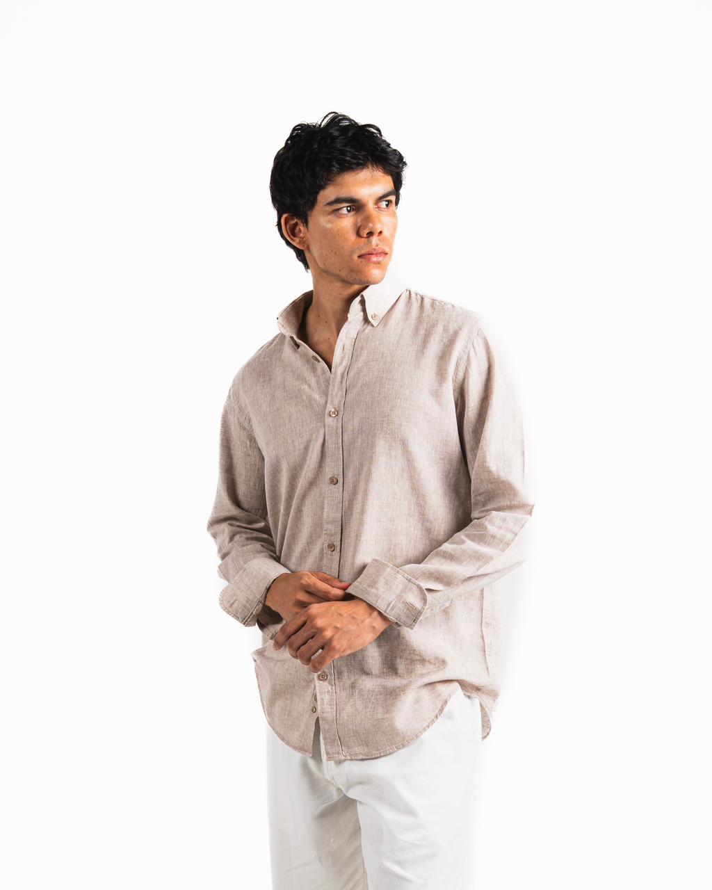 Washed Linen Blend Chemise - Beige