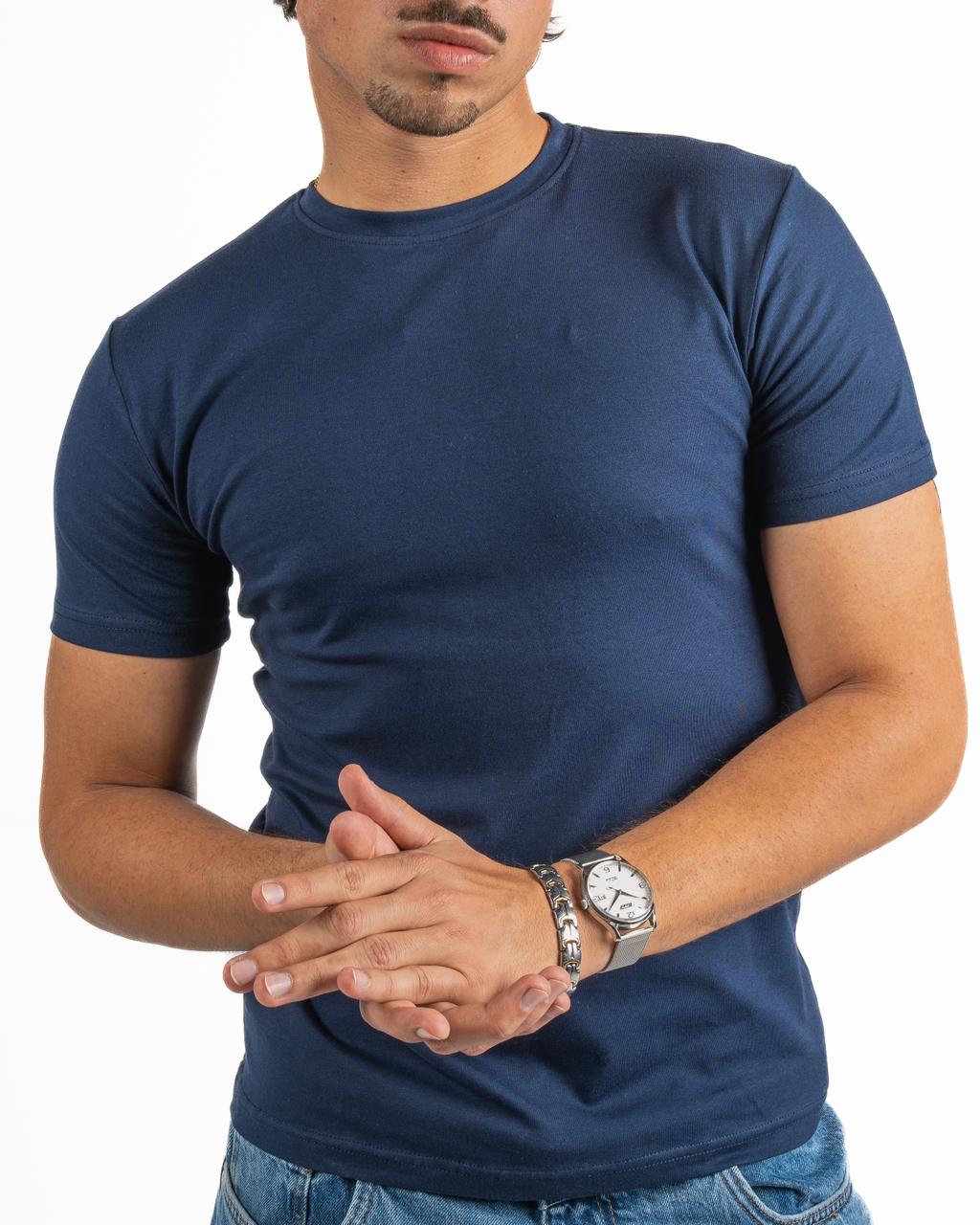 Short Sleeve Round T-shirt - Blue